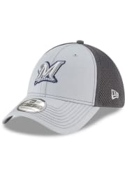 New Era Milwaukee Brewers Mens Grey Grayed Out Neo 39THIRTY Flex Hat