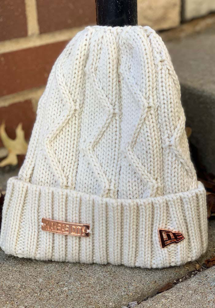 New Era Kansas City Ivory Metal Badge Ponytail Cuff Womens Knit Hat