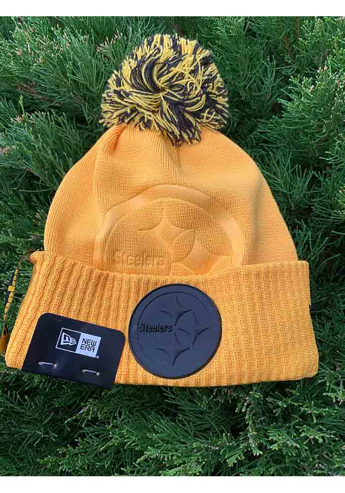 New Era Pittsburgh Steelers Yellow Dart Cuff Pom Tech Mens Knit Hat