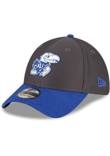 New Era Kansas Jayhawks Mens Graphite 2T Shadow Visor 39THIRTY Flex Hat