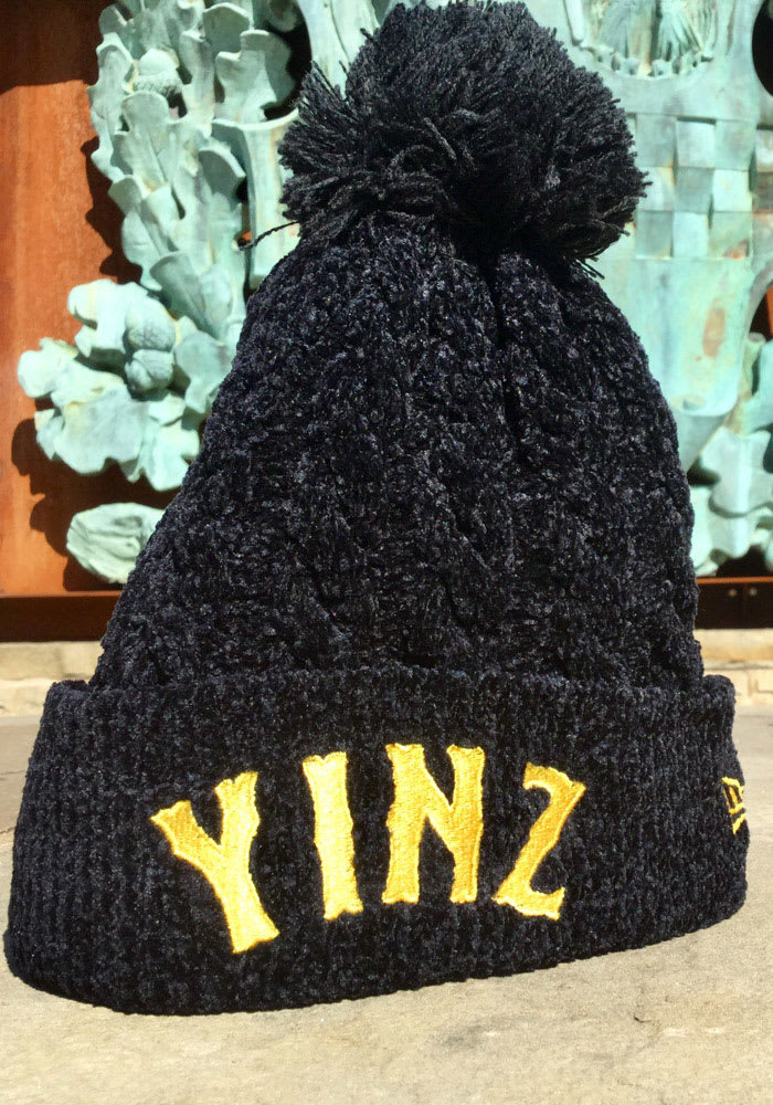 New Era Pittsburgh Black Velour Cuff Pom Womens Knit Hat