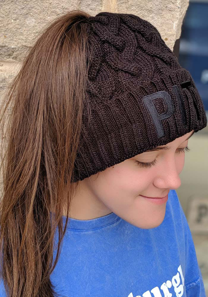New Era Pittsburgh Black Soft Sherpa Ponytail Cuff Womens Knit Hat