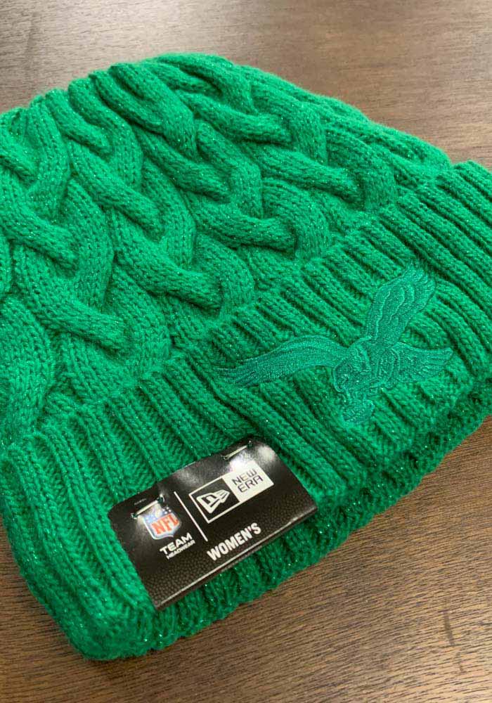 New Era Philadelphia Eagles Green Soft Sherpa Ponytail Cuff Womens Knit Hat