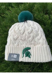 New Era Michigan State Spartans Ivory Soft Sherpa Cuff Pom Womens Knit Hat
