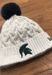 New Era Michigan State Spartans Ivory Soft Sherpa Cuff Pom Womens Knit Hat