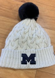 New Era Michigan Wolverines Ivory Soft Sherpa Cuff Pom Womens Knit Hat