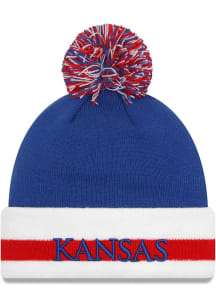 New Era Kansas Jayhawks Blue Stripe Cuff Pom Mens Knit Hat
