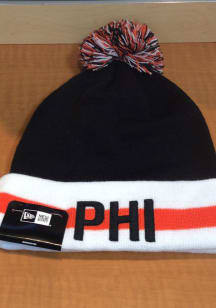 New Era Philadelphia Black Stripe Cuff Pom Mens Knit Hat