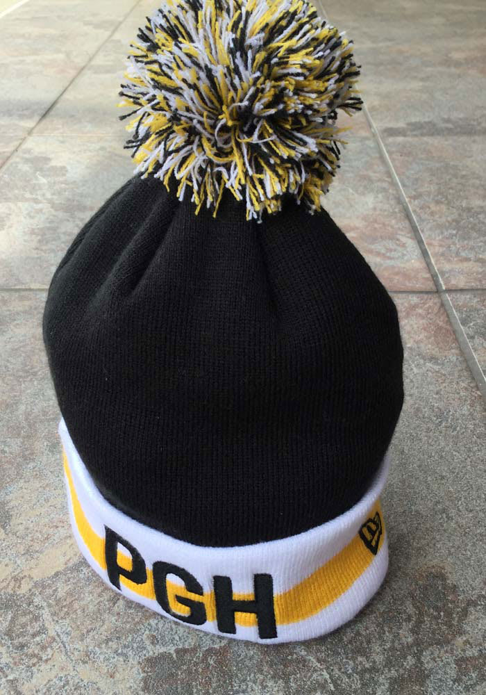 New Era Pittsburgh Black Stripe Cuff Pom Mens Knit Hat