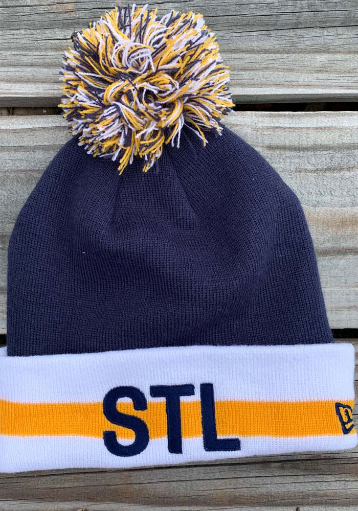 New Era St Louis Navy Blue Stripe Cuff Pom Mens Knit Hat