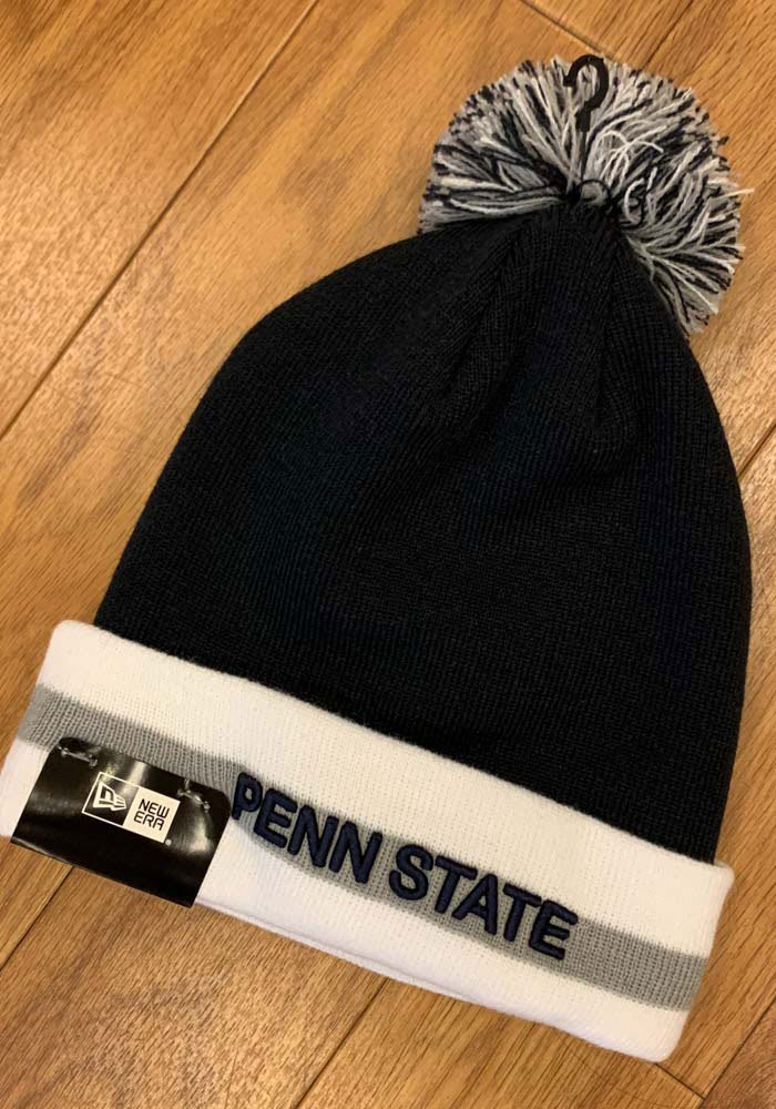 New Era Penn State Nittany Lions Navy Blue Stripe Cuff Pom Mens Knit Hat