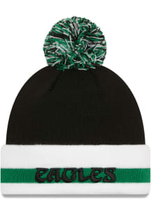 New Era Philadelphia Eagles Black Retro Stripe Cuff Pom Mens Knit Hat