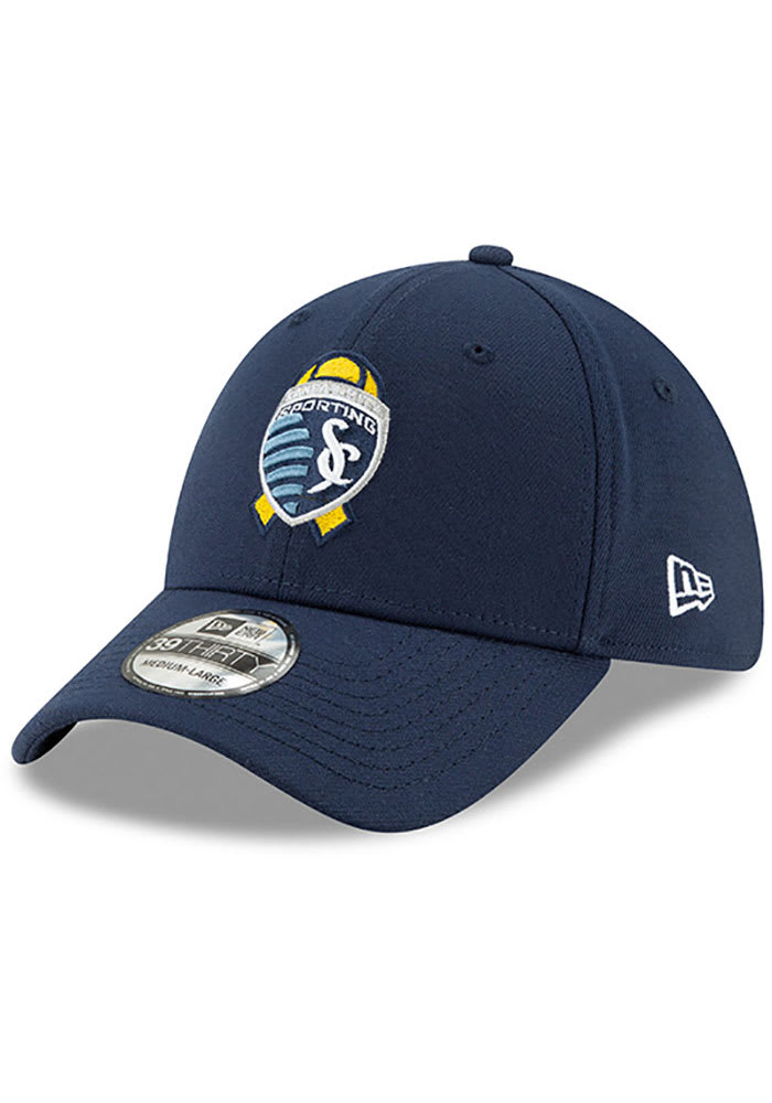 New Era Sporting Kansas City Mens Navy Blue Kick Childhood Cancer 39THIRTY Flex Hat