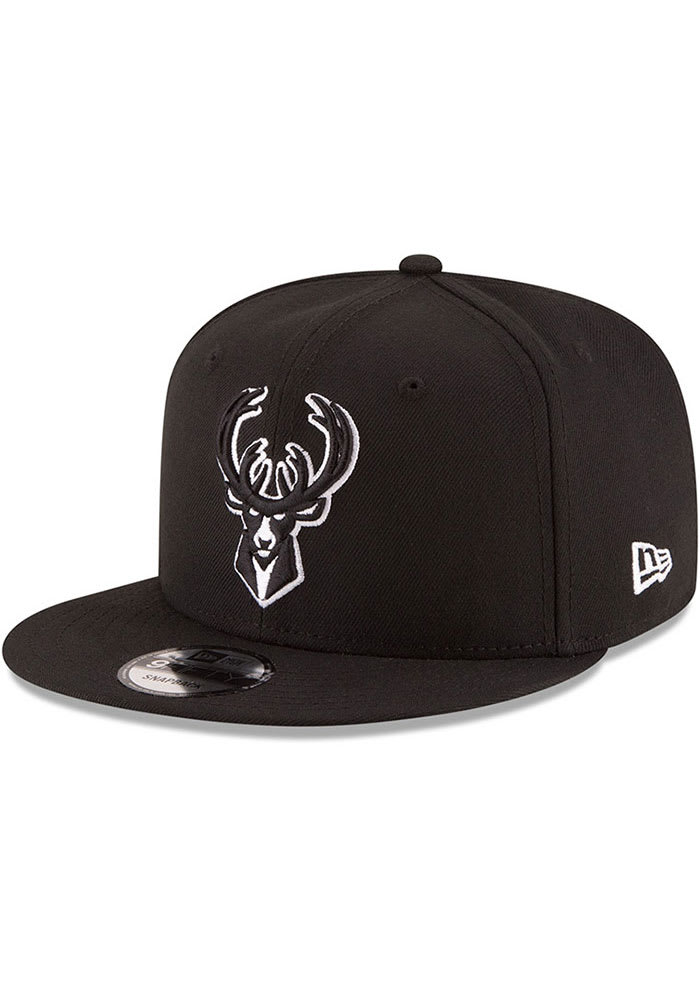 New Era Milwaukee Bucks Black 9FIFTY Mens Snapback Hat
