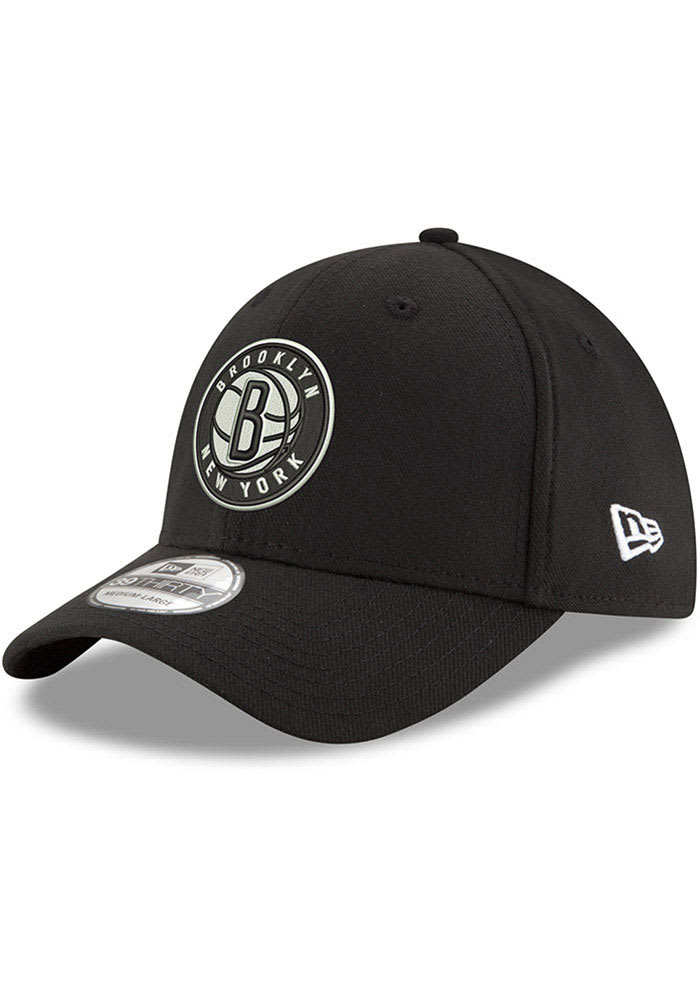 New Era Brooklyn Nets Mens Black Team Classic 39THIRTY Flex Hat