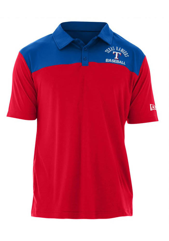 New Era Texas Rangers Mens Red Block Short Sleeve Polo