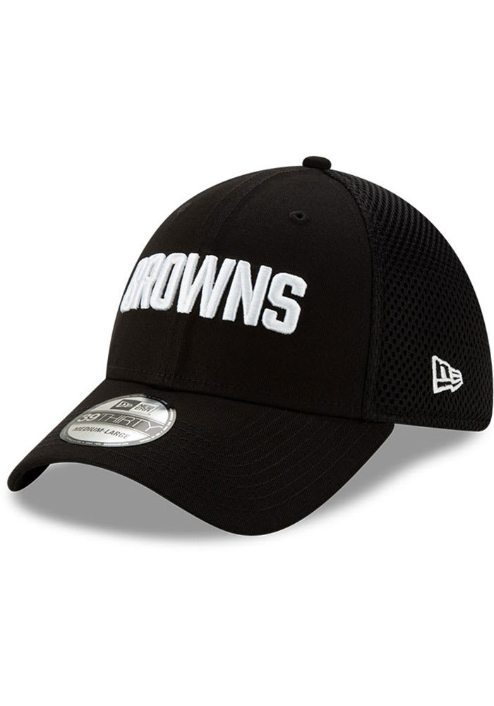 New Era Cleveland Browns Mens Black White Neo 39THIRTY Flex Hat