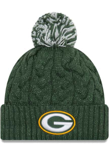 New Era Green Bay Packers Green Cozy Cable Cuff Pom Womens Knit Hat