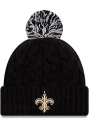 New Era New Orleans Saints Black Cozy Cable Cuff Pom Mens Knit Hat