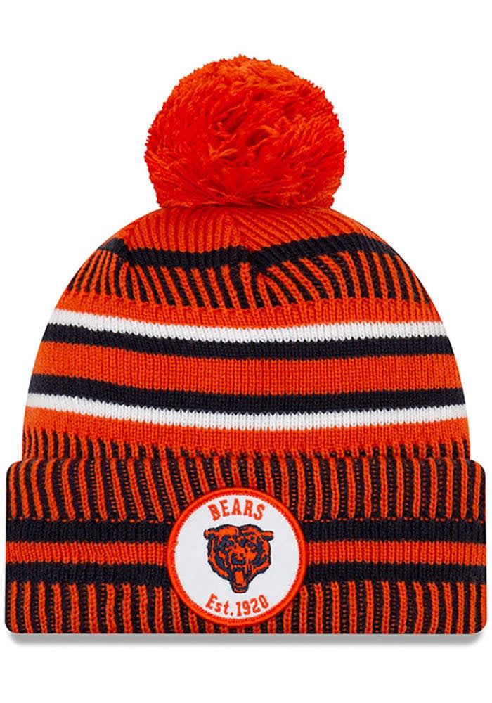 Men's Chicago Bears New Era Navy/Orange 2021 NFL Sideline Sport Official Pom Cuffed Knit Hat