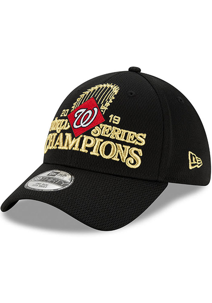 New Era Washington Nationals Mens Black 2019 World Series Champions LR 39THIRTY Flex Hat