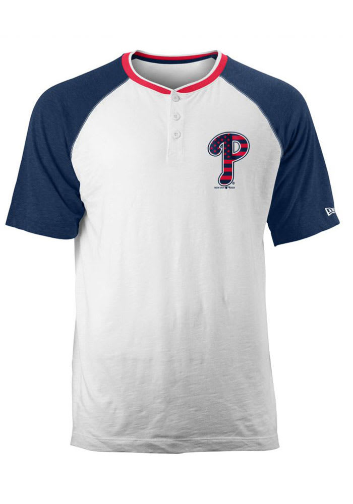 New Era Philadelphia Phillies White America Henley Short Sleeve Fashion T Shirt