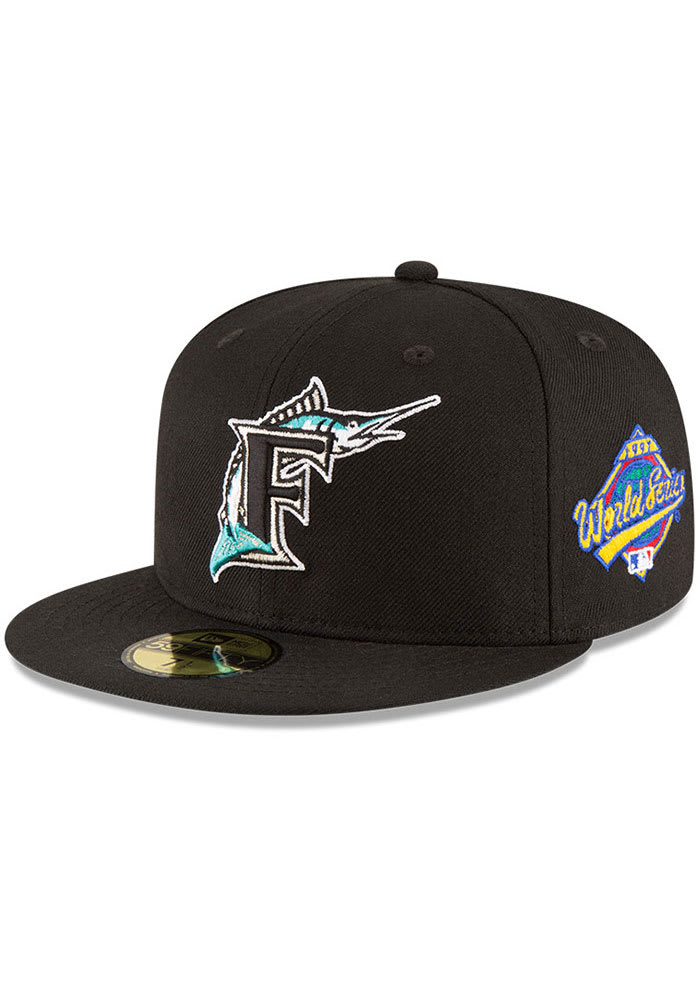 New Era Miami Marlins Mens Black 1997 World Series Side Patch 59FIFTY Fitted Hat