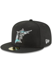 New Era Miami Marlins Mens Black Cooperstown 59FIFTY Fitted Hat