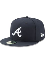 New Era Atlanta Braves Mens Navy Blue AC Road 59FIFTY Fitted Hat