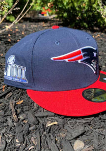 New Era New England Patriots Mens Navy Blue Super Bowl LIII Side Patch 59FIFTY Fitted Hat