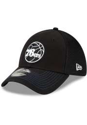 New Era Philadelphia 76ers Mens Black and White Neo 39THIRTY Flex Hat