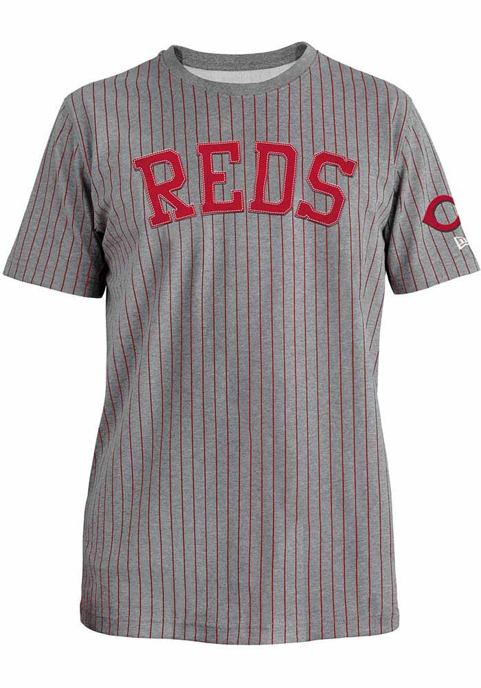 New Era Cincinnati Reds Grey Throwback Pinstripe Short Sleeve Fashion T Shirt