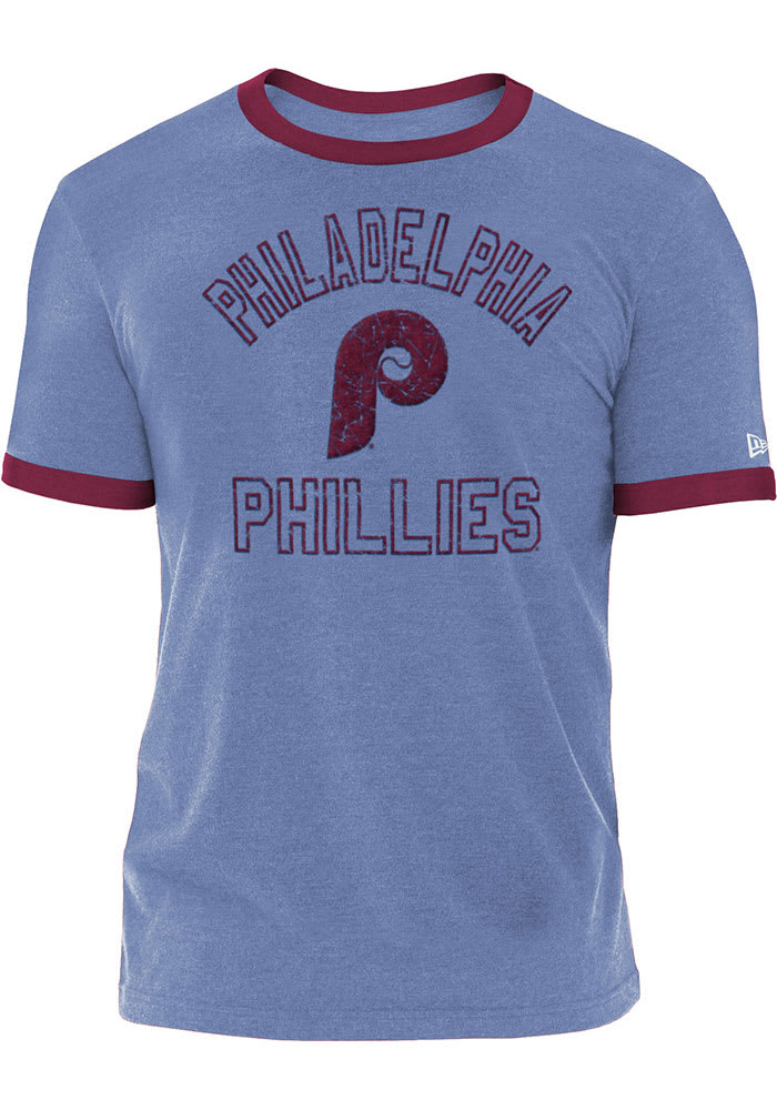 New Era Philadelphia Phillies Light Blue Throwback Ringer Short Sleeve Fashion T Shirt