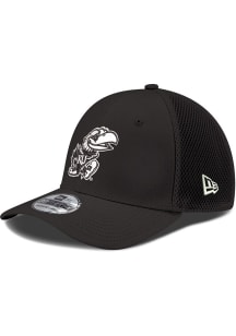 New Era Kansas Jayhawks Mens Black White Logo Neo 39THIRTY Iconic Flex Hat