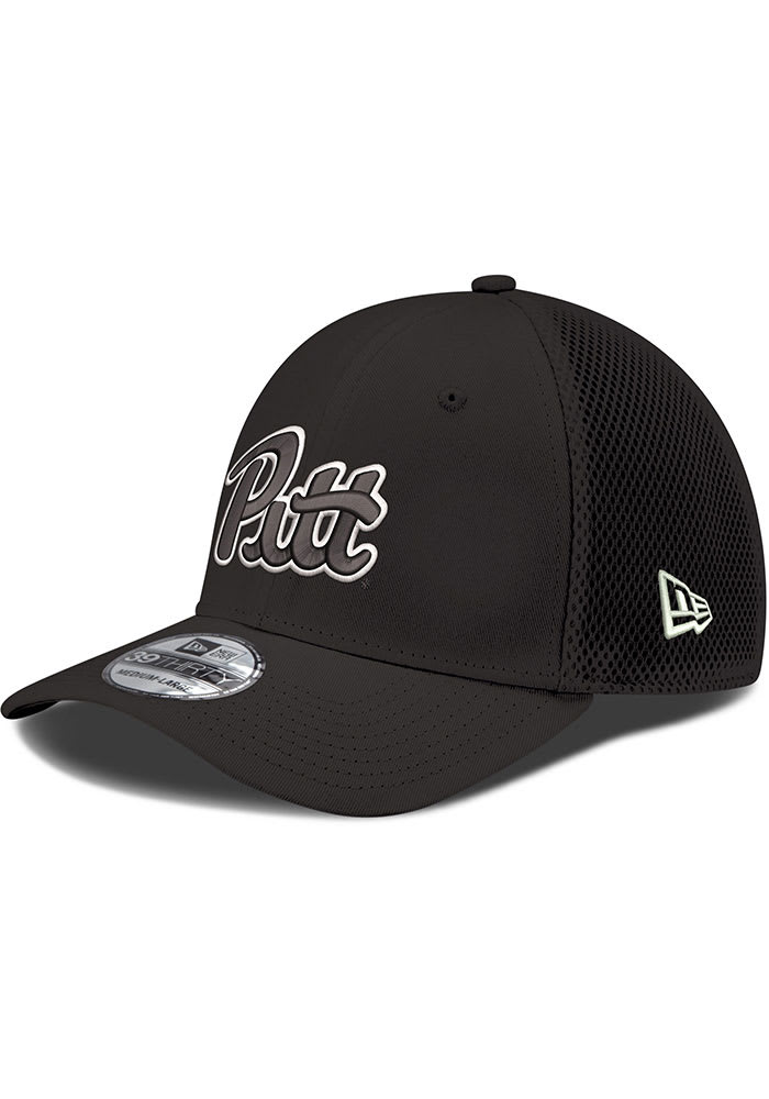 New Era Pitt Panthers Mens Black White Logo Neo 39THIRTY Flex Hat