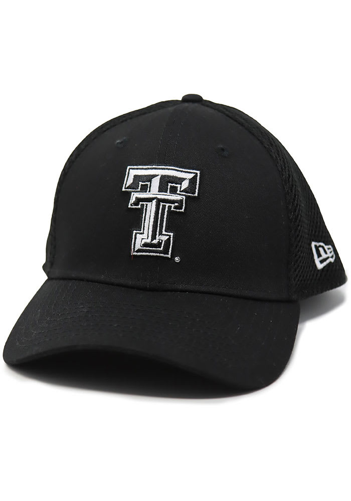 New Era Texas Tech Red Raiders Mens Black White Logo Neo 39THIRTY Flex Hat
