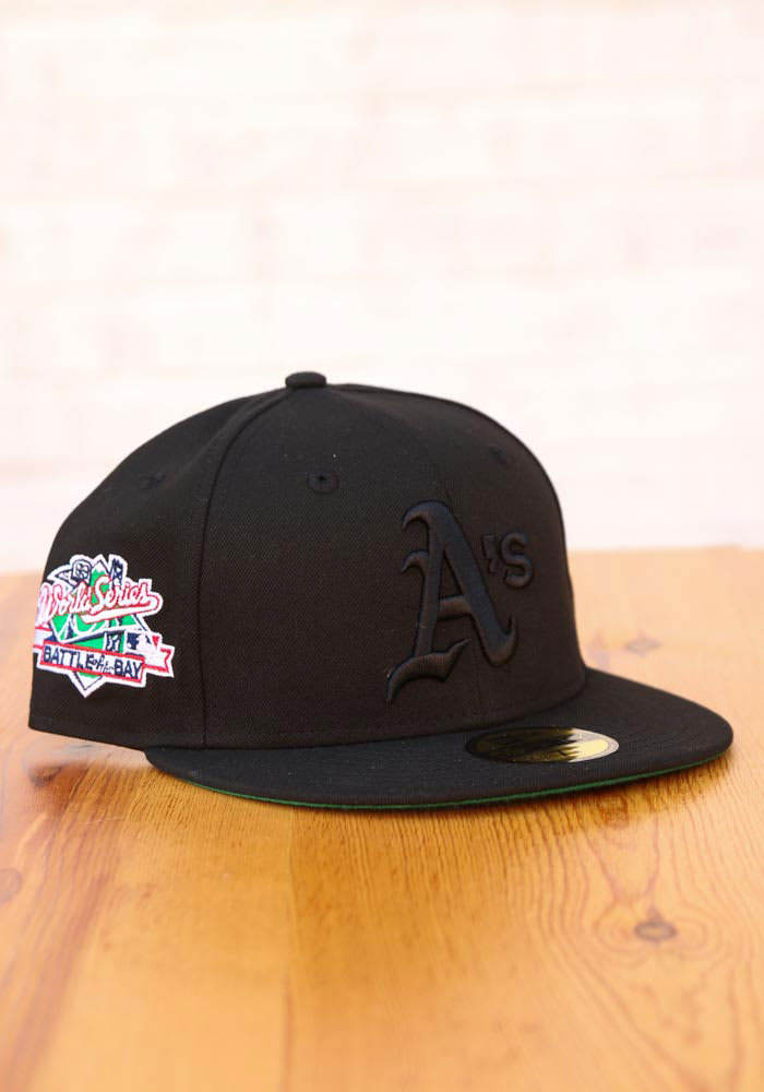 New Era Oakland Athletics Mens Black Tonal Green UV 1989 WS Side Patch 59FIFTY Fitted Hat