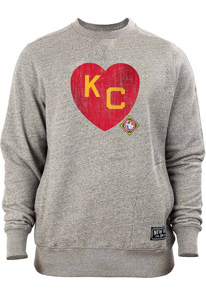 New Era Kansas City Monarchs Mens Charcoal KC Heart Long Sleeve Crew Sweatshirt