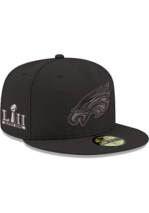 New Era Philadelphia Eagles Mens Black Tonal Super Bowl Side Patch 59FIFTY Fitted Hat