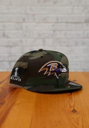 New Era Baltimore Ravens Mens Green Super Bowl Side Patch 59FIFTY Fitted Hat