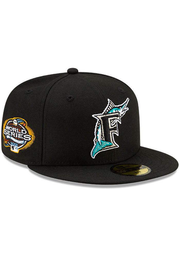 New Era Miami Marlins Mens Black Side Patch Paisley UV 59FIFTY Fitted Hat