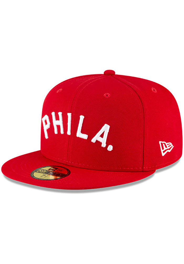 New Era Philadelphia Phillies Mens Red MLB Ligature 59FIFTY Fitted Hat