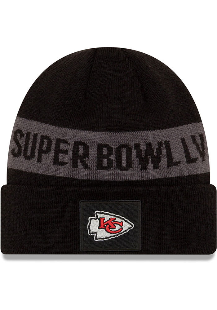 New Era Kansas City Chiefs Black Super Bowl LV Participation Cuff Knit Mens Knit Hat