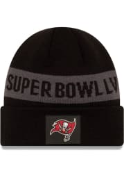 New Era Tampa Bay Buccaneers Black Super Bowl LV Participation Cuff Knit Mens Knit Hat