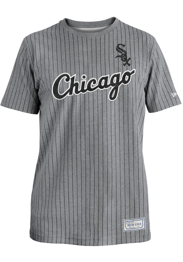 New Era Chicago White Sox Grey PINSTRIPE RINGER Short Sleeve Fashion T Shirt