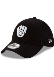 New Era Milwaukee Brewers Mens Black Team Neo 39THIRTY Flex Hat