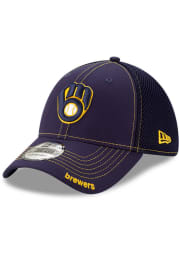 New Era Milwaukee Brewers Mens Navy Blue Team Neo 39THIRTY Flex Hat