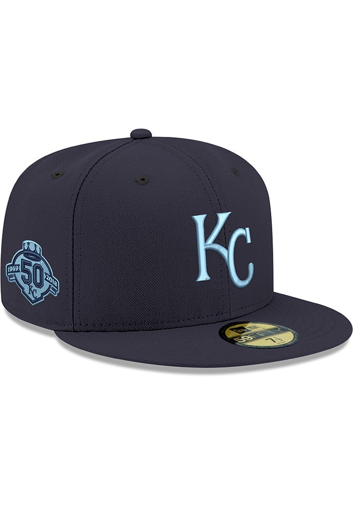 New Era Kansas City Royals Navy Blue KC Royals Navy GCP Sky Blue UV 59FIFTY Fitted Hat, Navy Blue, POLYESTER, Size 7 1/4, Rally House