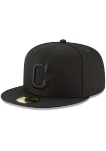 New Era Cleveland Indians Mens Black on Black 59FIFTY Fitted Hat