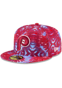 New Era Philadelphia Phillies Mens Red Philadelphia Phillies 3-Tone Tie Dye 59FIFTY Fitted Hat